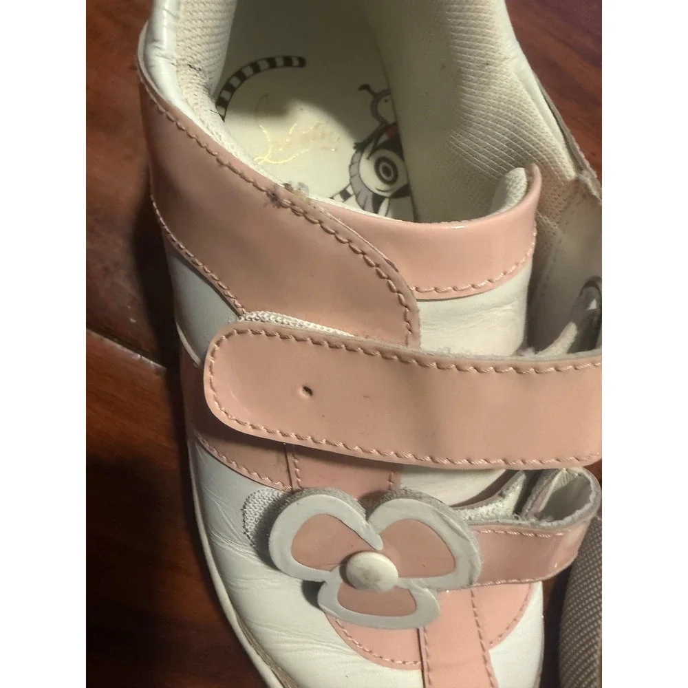 Christian Louboutin Kids Pink White Patent Leather Floral Sneakers 33